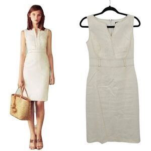 Antonio Melani‎ Ivory Sleeveless Sheath Dress Sz 2 Linen Knee Length Old Money